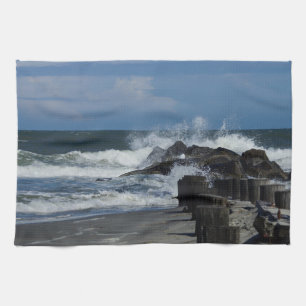 Crashing Waves At Folly Tea Towel
