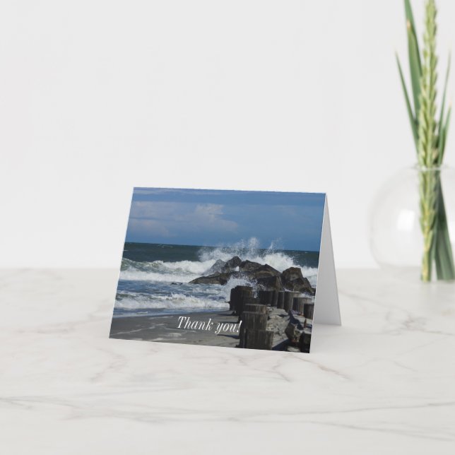 Crashing Waves At Folly Thank You Card (Front)