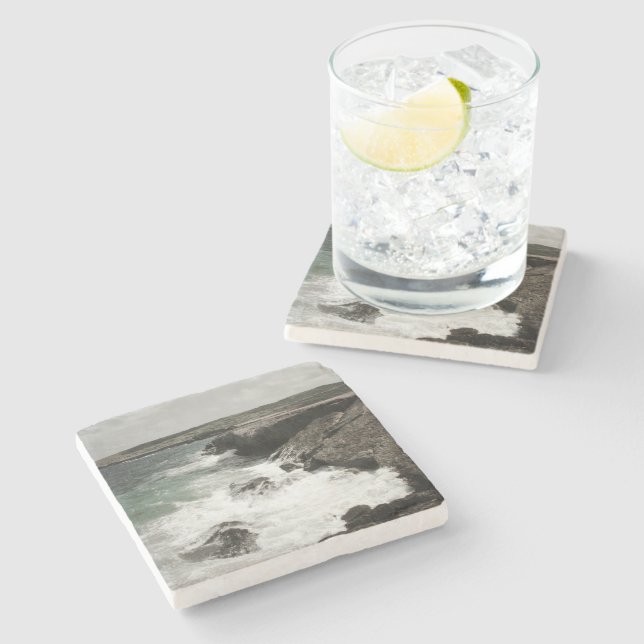 Crashing Waves Coastal Photo Stone Coaster (Side)