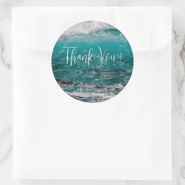 Crashing Waves Round Wedding Thank You Stickers (Bag)