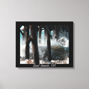 Crashing Waves - Seal Beach Pier Wrapped Canvas
