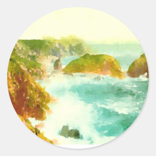 Crashing Waves Watercolor Classic Round Sticker