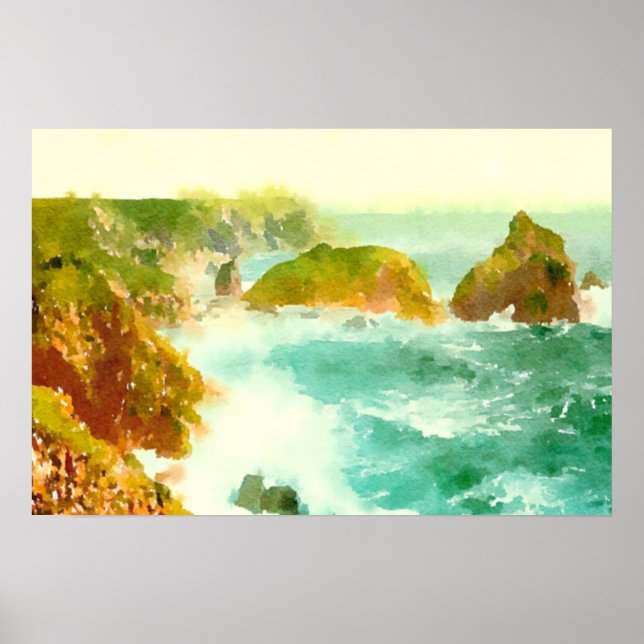 Crashing Waves Watercolor Poster (Front)