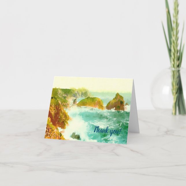 Crashing Waves Watercolor Thank You Card (Front)