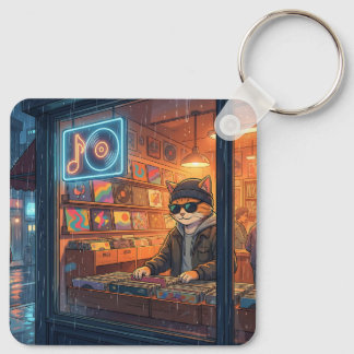 Crate Digging at the Vinyl Store Key Ring