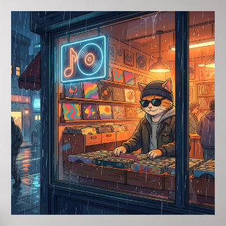 Crate Digging at the Vinyl Store Poster