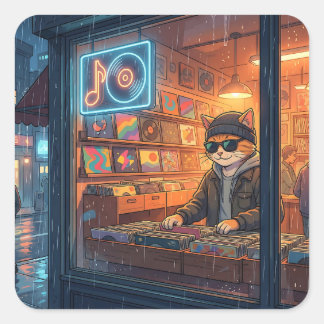 Crate Digging at the Vinyl Store Square Sticker