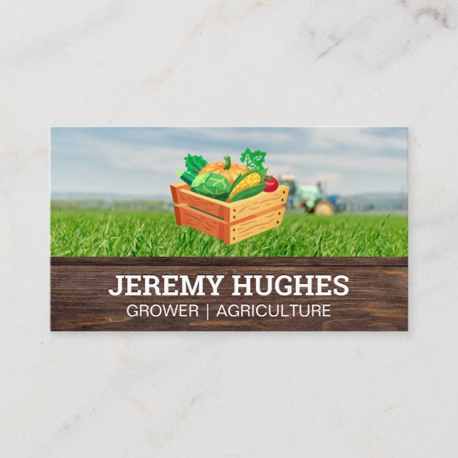 Crate Full of Produce | Farmland Tractor Business Card (Front)