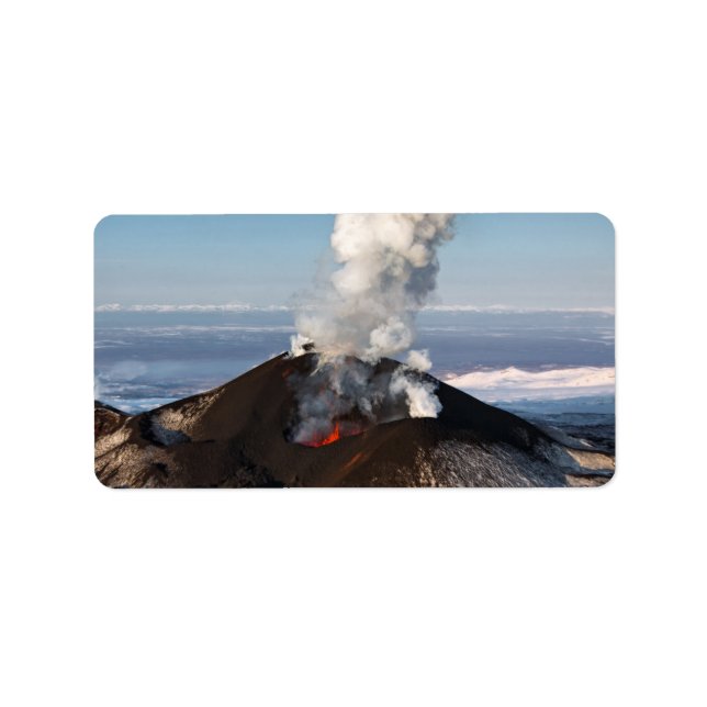 Crater active volcano: lava, gas, steam, ashes label (Front)
