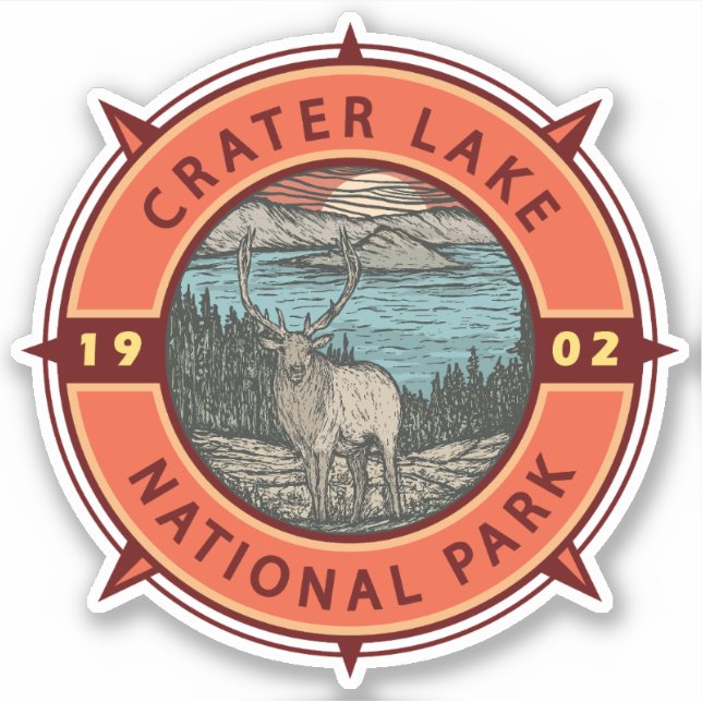 Crater Lake National Park Elk Retro Compass Emblem (Front)