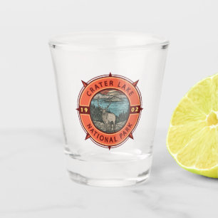 Crater Lake National Park Elk Retro Compass Emblem Shot Glass