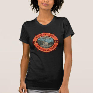 Crater Lake National Park Elk Retro Compass Emblem T-Shirt