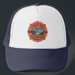 Crater Lake National Park Elk Retro Compass Emblem Trucker Hat<br><div class="desc">Crater Lake vector artwork design. The park is in the Cascade Mountains of southern Oregon. It’s known for its namesake Crater Lake,  formed by the now-collapsed volcano,  Mount Mazama.</div>