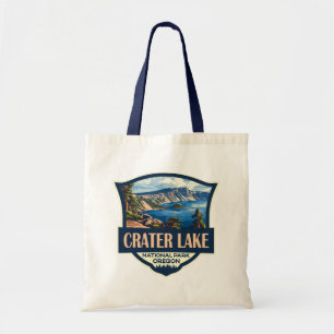 Crater Lake National Park Illustration Retro Badge Tote Bag