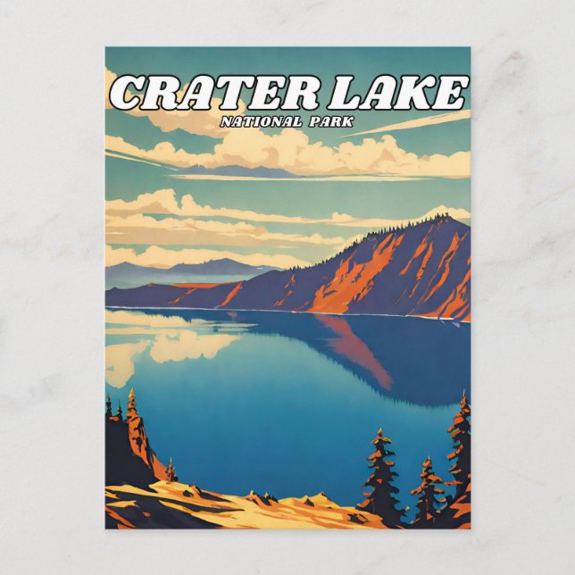 Crater Lake National Park illustration retro Class Postcard (Front)