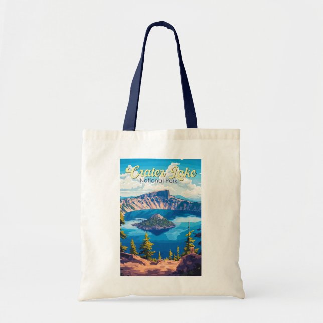 Crater Lake National Park Illustration Travel Art Tote Bag (Front)