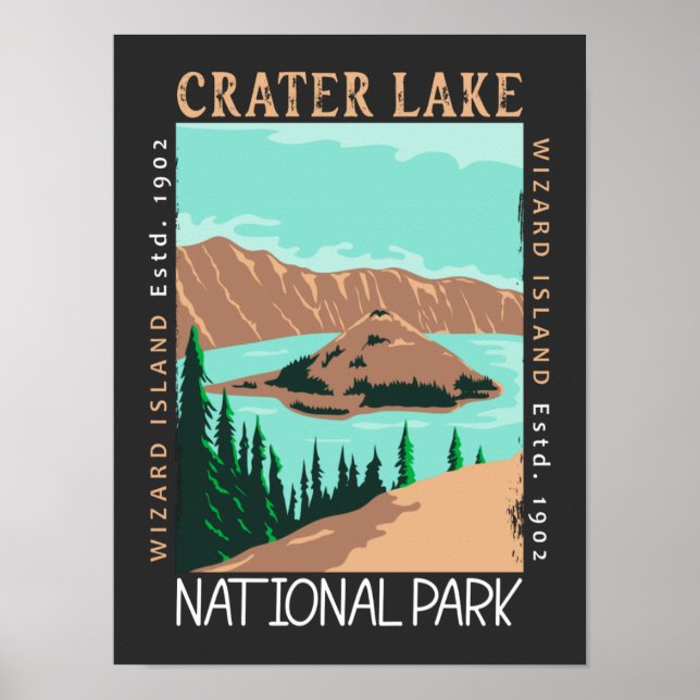 Crater Lake National Park Oregon Retro Distressed  Poster (Front)