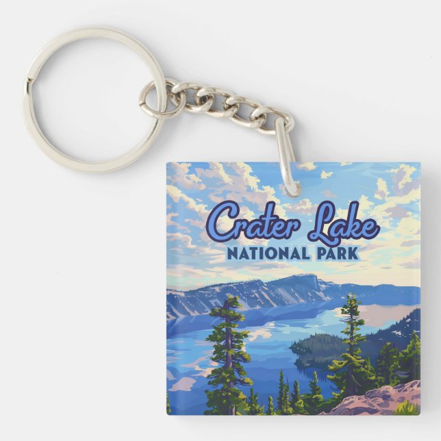 Crater Lake National Park Oregon Retro Key Ring (Front)