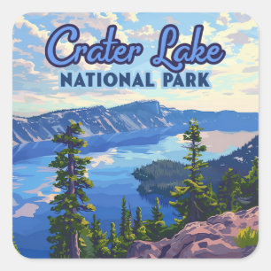 Crater Lake National Park Oregon Retro Square Sticker