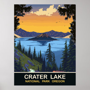 Crater Lake, National Park, Oregon, Travel Poster
