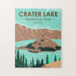 Crater Lake National Park Oregon Vintage Jigsaw Puzzle<br><div class="desc">Crater Lake vector artwork design. The park is in the Cascade Mountains of southern Oregon. It’s known for its namesake Crater Lake,  formed by the now-collapsed volcano,  Mount Mazama.</div>