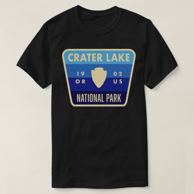 Crater Lake National Park Retro Arrowhead Blue T-Shirt (Design Front)