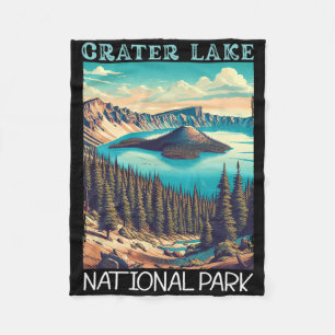 Crater Lake National Park Retro Hiking Camping Vac Fleece Blanket