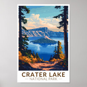 Crater Lake National Park Travel Art Vintage Poster
