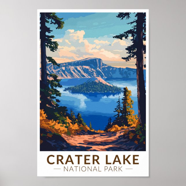 Crater Lake National Park Travel Art Vintage Poster (Front)