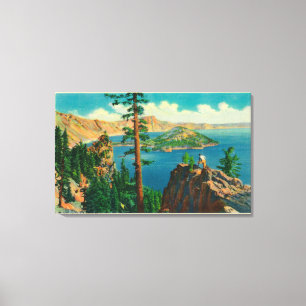 Crater Lake showing Wizard Island in distance Canvas Print