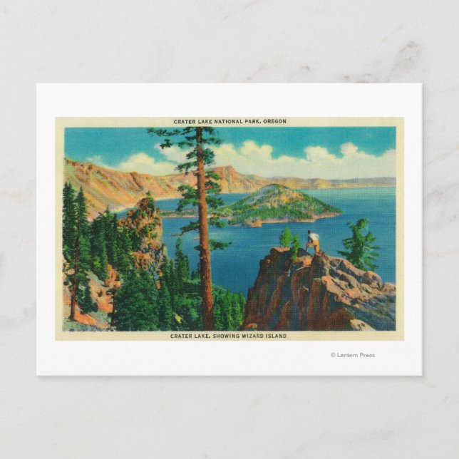 Crater Lake showing Wizard Island in distance Postcard (Front)