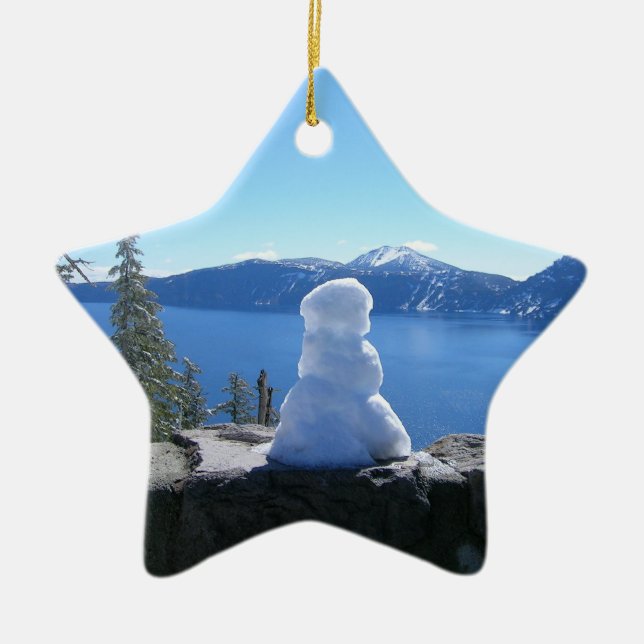 Crater Lake Snowman Ceramic Tree Decoration (Front)