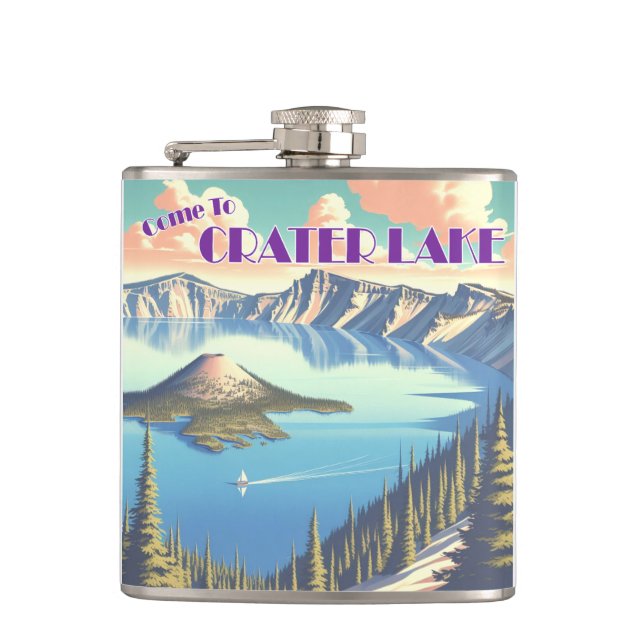 Crater Lake Vintage Poster Hip Flask (Front)