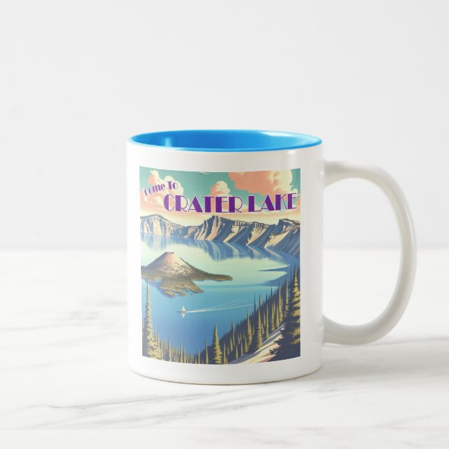 Crater Lake Vintage Poster Two-Tone Coffee Mug (Right)