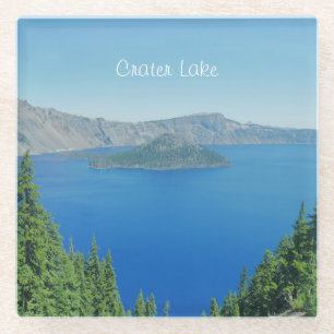 Crater Lake with Blue Sky and Water Photo  Glass Coaster