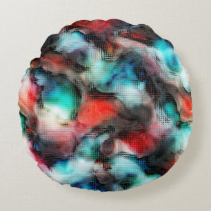 Crater-style stains in rustic square mosaic effect round cushion