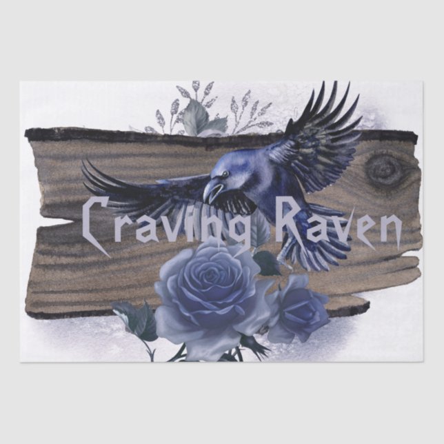 Craving Raven Bird Blue Rose Whimsical Decoupage Tissue Paper (Front)