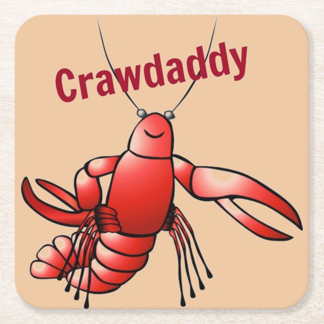 Crawdaddy Red Crayfish Square Paper Coaster (Front)