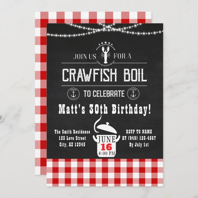 Crawfish Boil Any Event Rustic Chalkboard Invite (Front/Back)