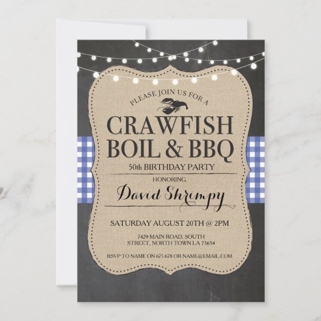 Crawfish Boil BBQ Any Age Birthday Lobster Invite (Front)