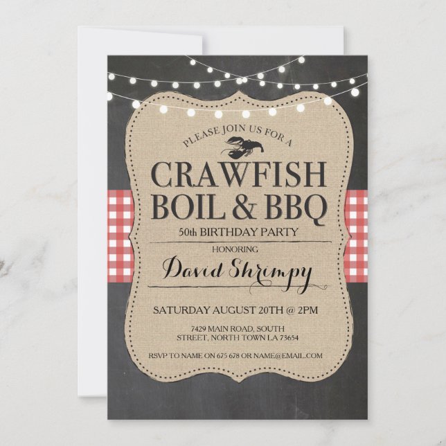 Crawfish Boil BBQ Any Age Birthday Lobster Invite (Front)