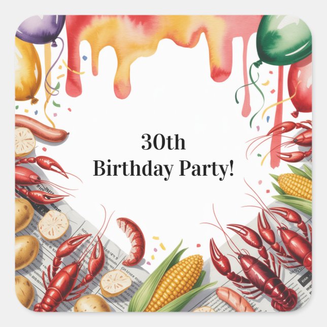 Crawfish Boil Birthday Party For Adults Square Sticker (Front)