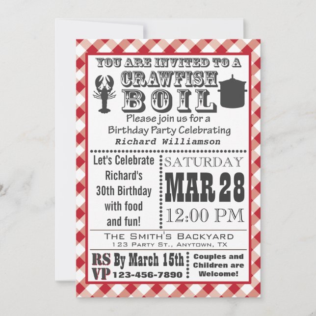 Crawfish Boil Birthday Party Invitation (Front)