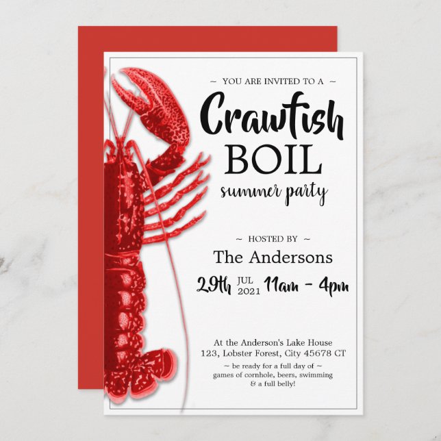 Crawfish Boil Black White Summer Party Invitation (Front/Back)