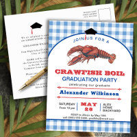 Crawfish Boil Blue Plaid GRAD Party Invitation