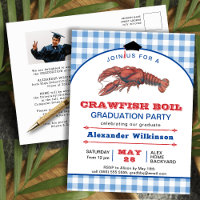 Crawfish Boil Blue Plaid GRAD Photo Invitation