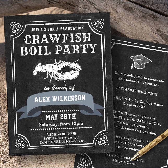 Crawfish Boil Chalkboard Black Graduation Party   Invitation (Creator Uploaded)