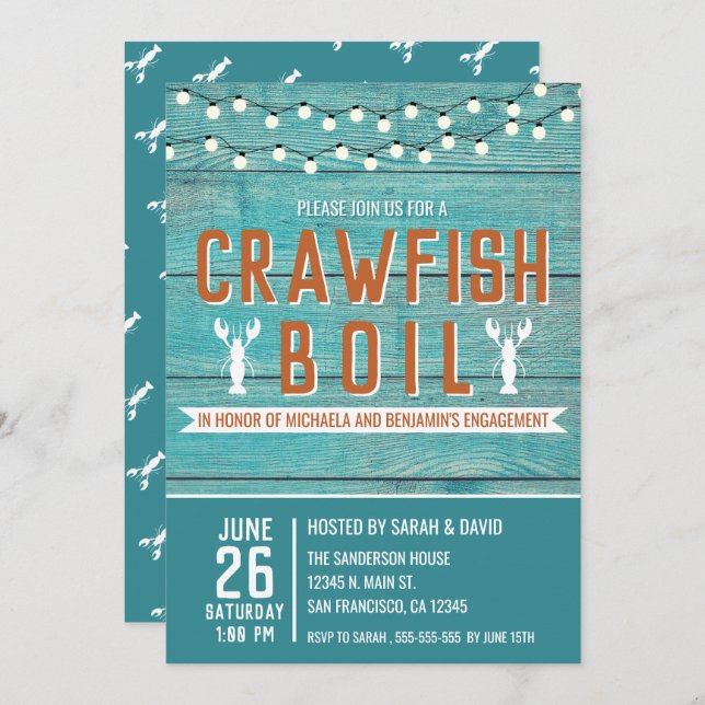Crawfish Boil Couples Engagement Party Invitation (Front/Back)