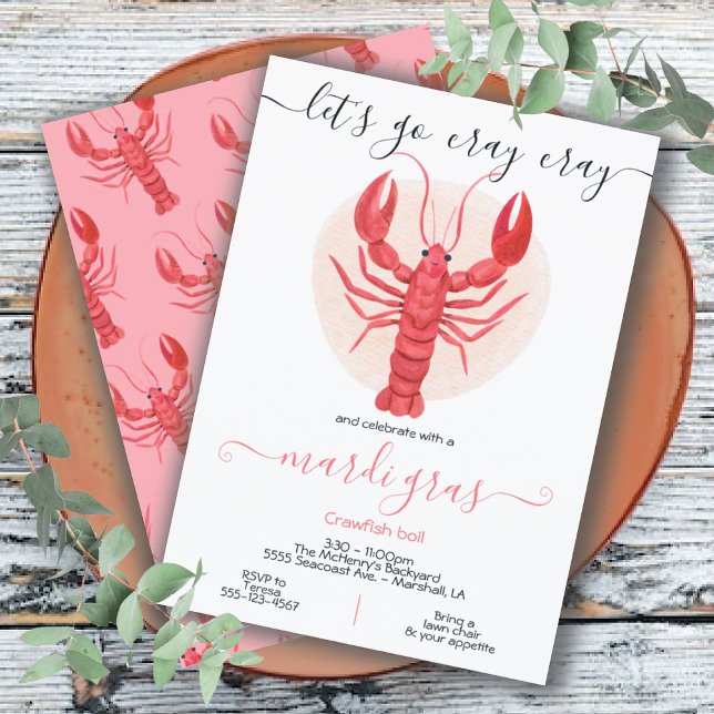 Crawfish Boil Cray Cray Mardi Gras Party Invitation (Creator Uploaded)