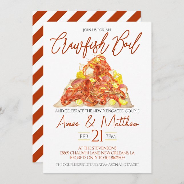 Crawfish Boil Engagement Party Invitation (Front/Back)